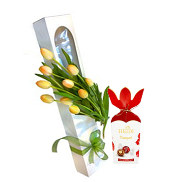 Caja de 10 Tulipanes ms Bombones Heidi Bouquet 120 Grs